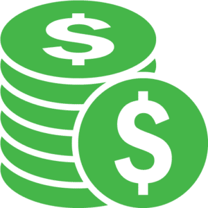 Green coins with dollar signs